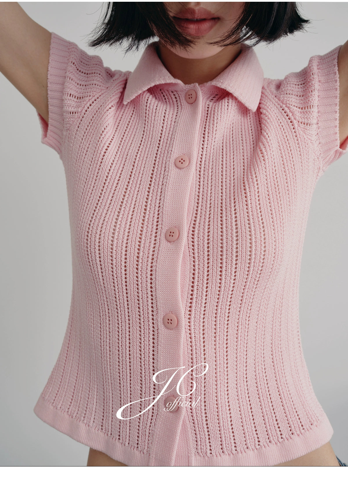 JCAESAR Lapel Hollow-knit Cardigan