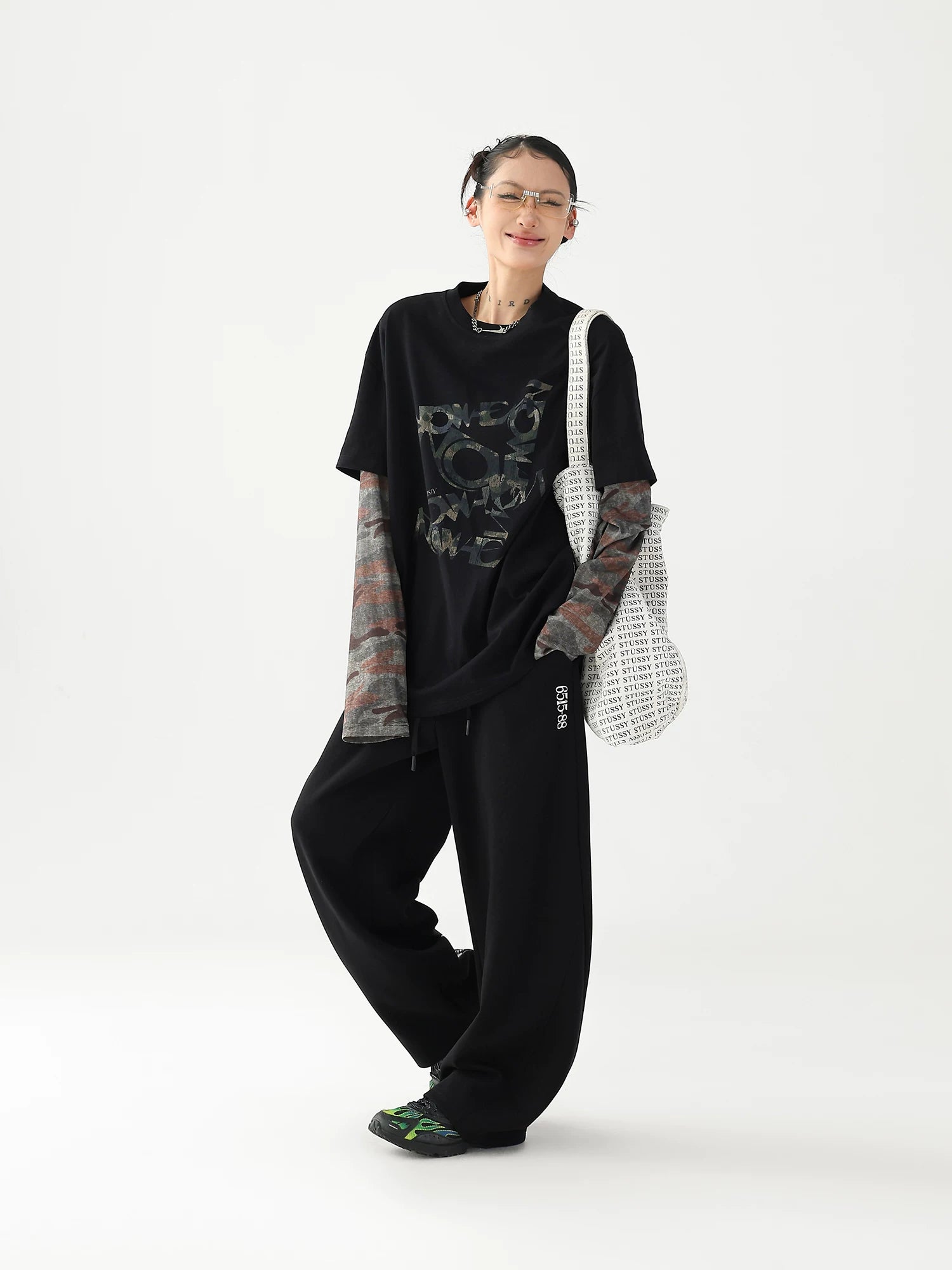 AceStudios Fake Two-piece Stitching Camouflage Long Sleeve