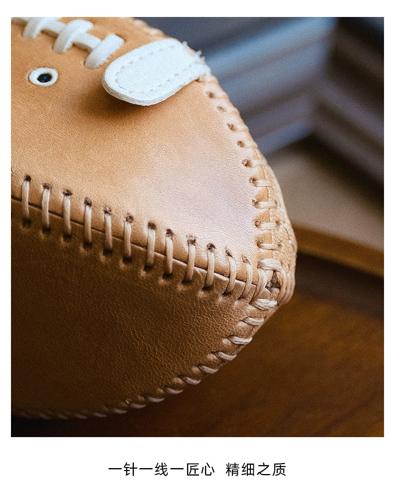 HALF WORK first layer cowhide key bag, genuine leather retro handmade football bag, earphone bag, key bag.