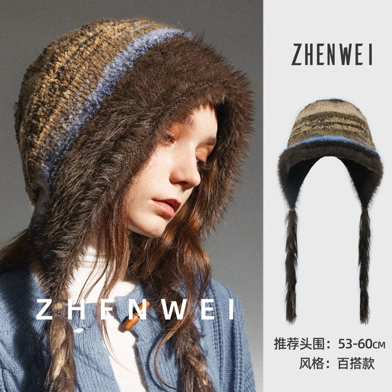 ZHENWEI Knitted Plush Plush Thick Ear Protection Wool Cap