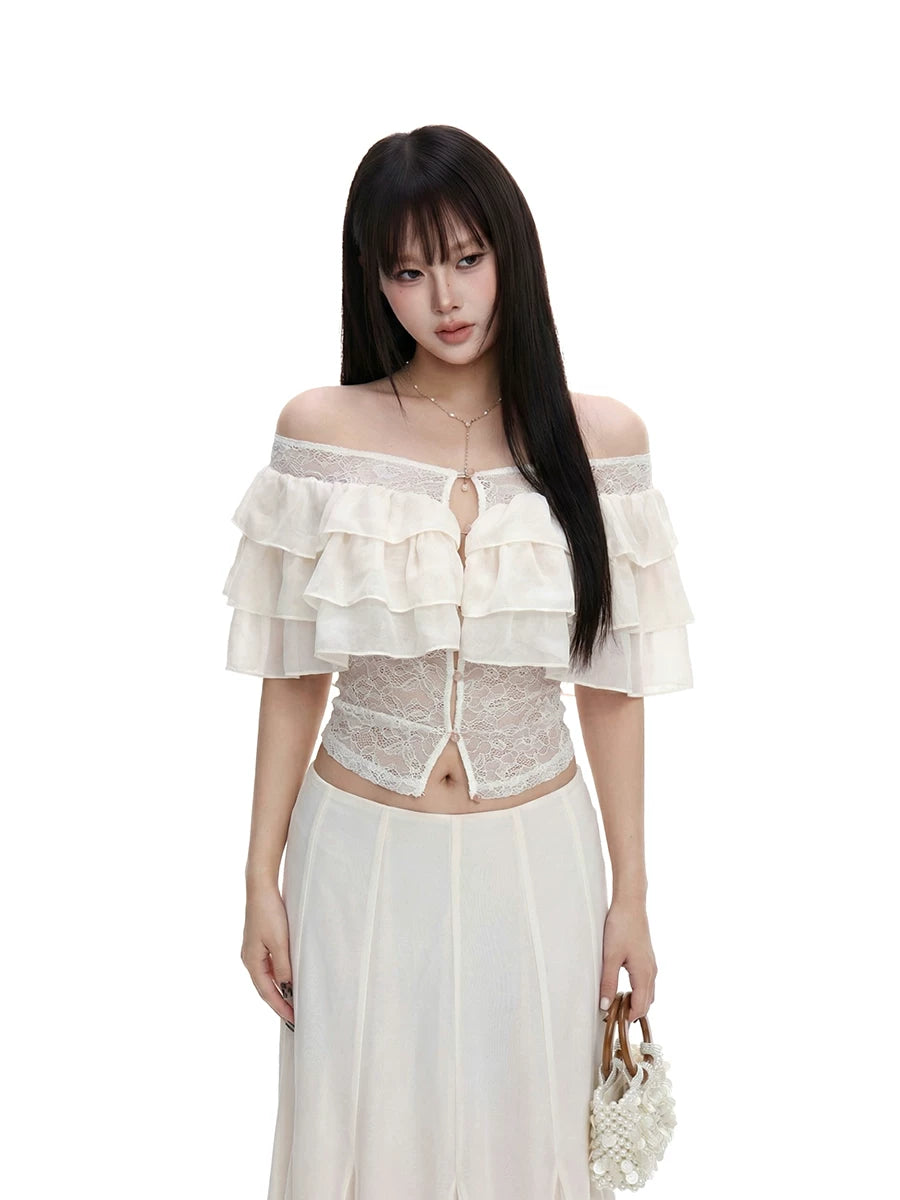 WITHMIN Lace Splicing Slim-fit Short Tee