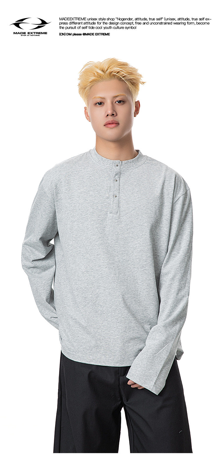 MADEEXTREME 100% Cotton Quiet Luxury Light Velvet Loose Crew Neck Long Sleeve Tee