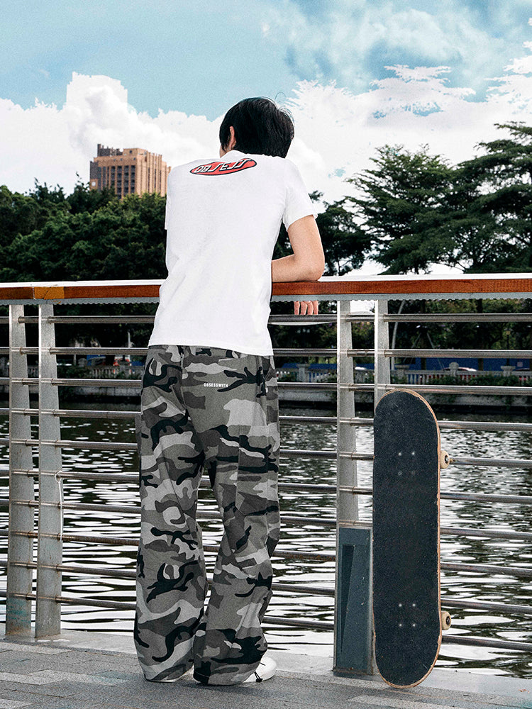 OBSESSWITH Light gray camouflage paratrooper pants