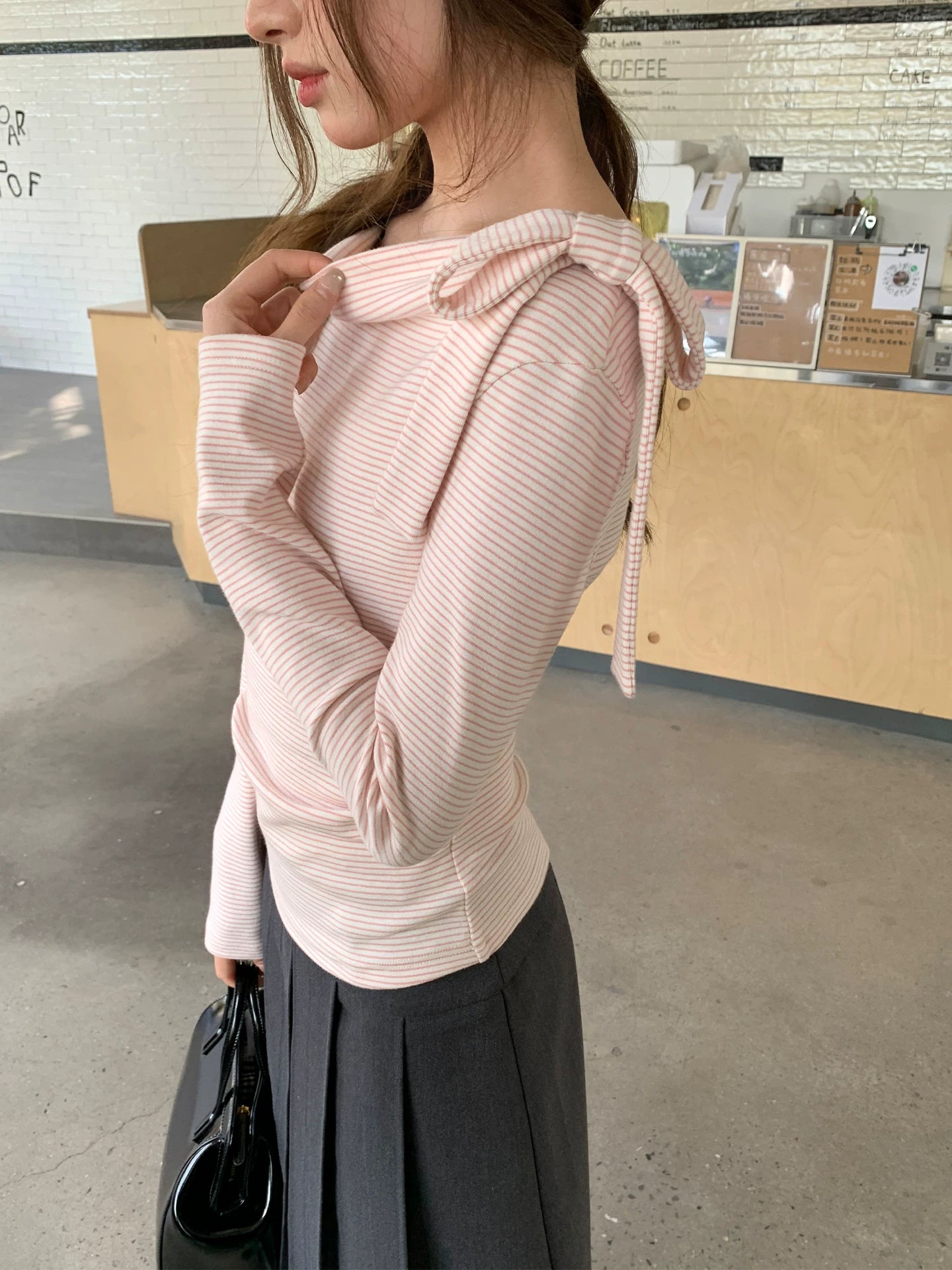 Kano Swing Neck Strap Striped Long Sleeve