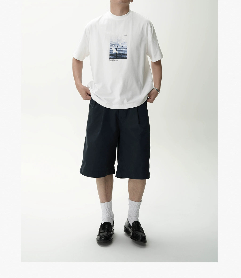 AWT Landscape Flying Bird Direct Injection Printing Loose TEE