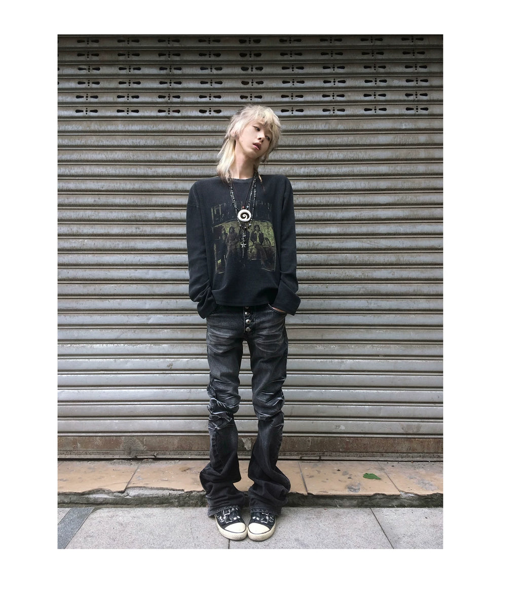 NoEmosen Retro Ripped Three-dimensional Cat Whisker Jeans