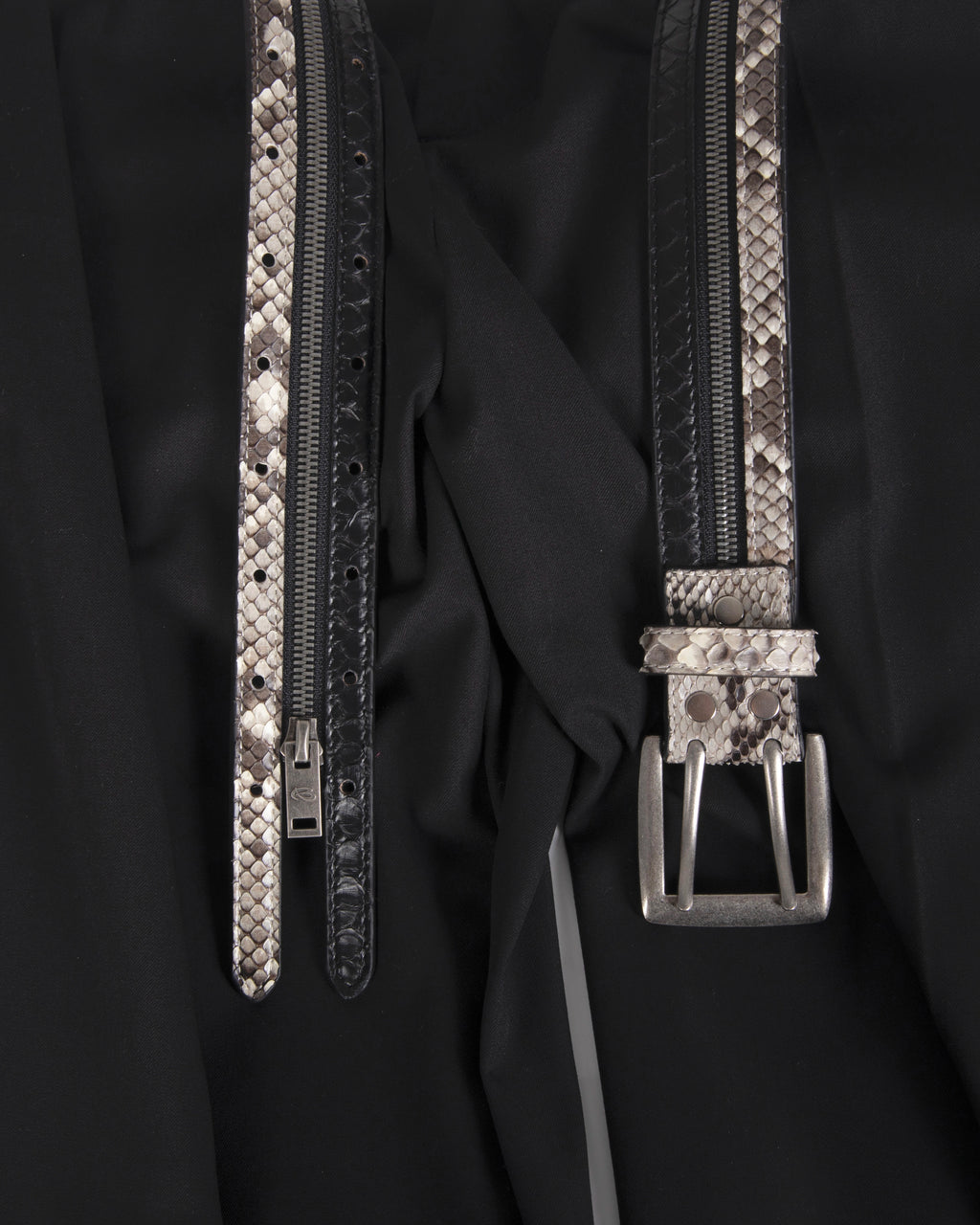 VOWPROGRESS Python Leather Zipper Belt