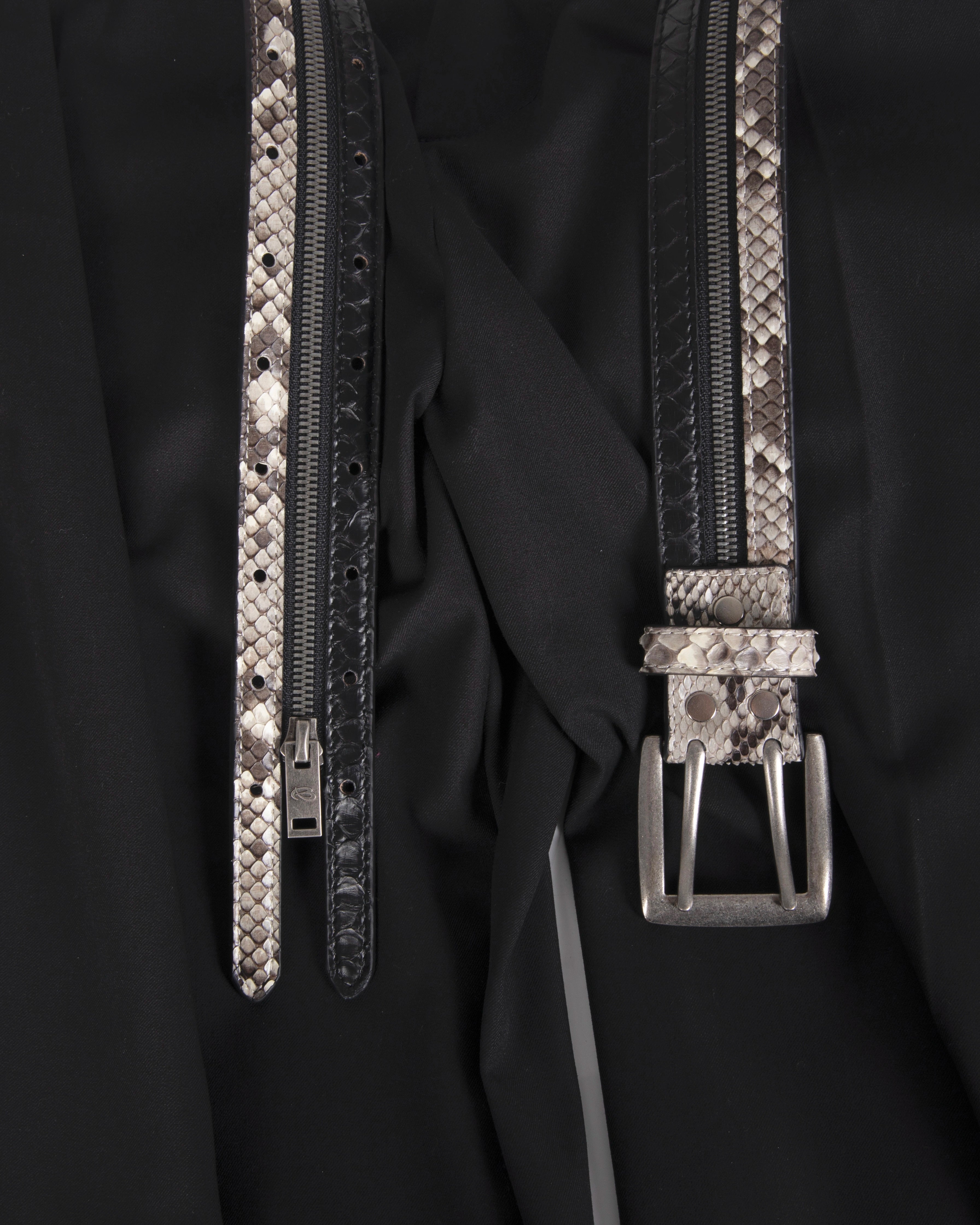 VOWPROGRESS Python Leather Zipper Belt
