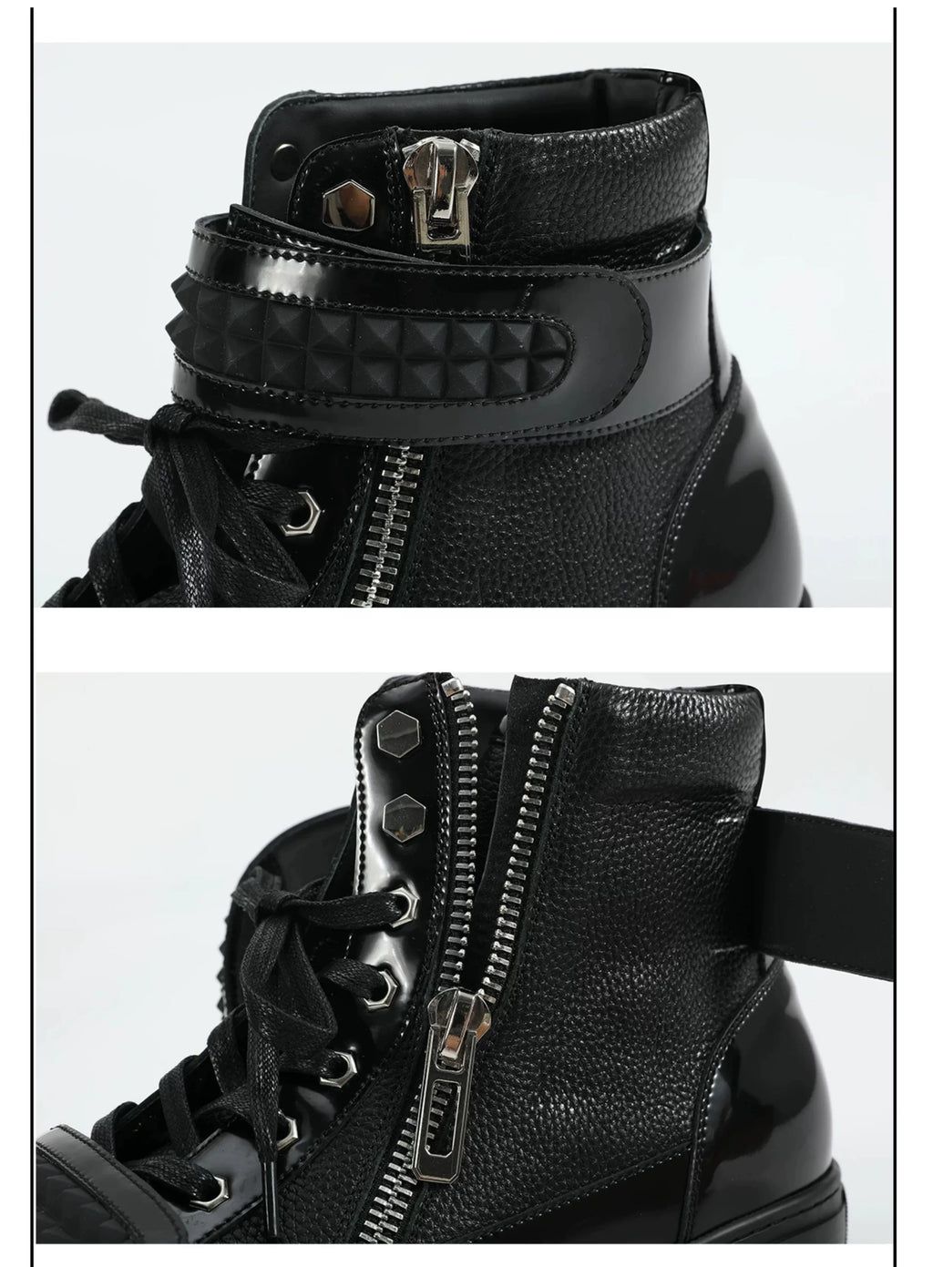 NoEmosen Velcro Patent Leather and Lychee Pattern High-top Board Shoes