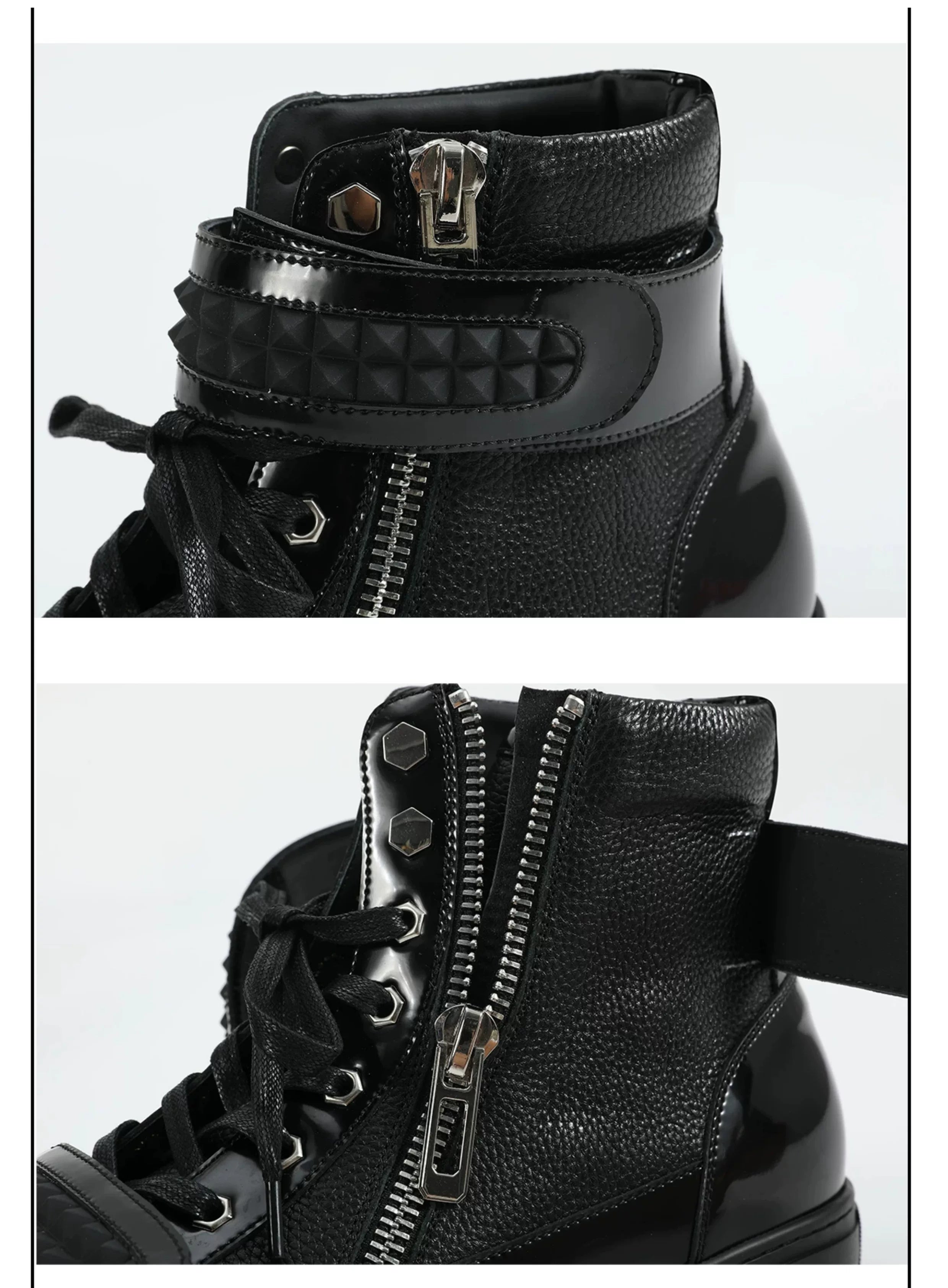 NoEmosen Velcro Patent Leather and Lychee Pattern High-top Board Shoes