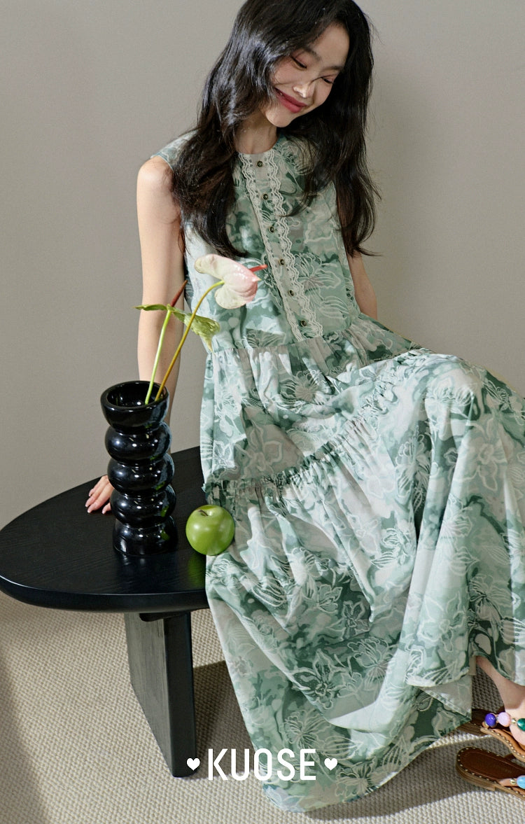 Kuose Sleeveless Tank Top Skirt Floral Dress