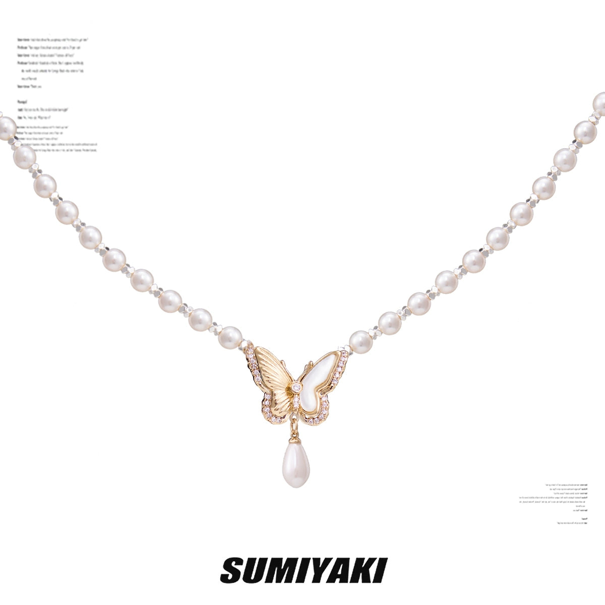 SUMIYAKI White Fritillary Butterfly Pearl Necklace