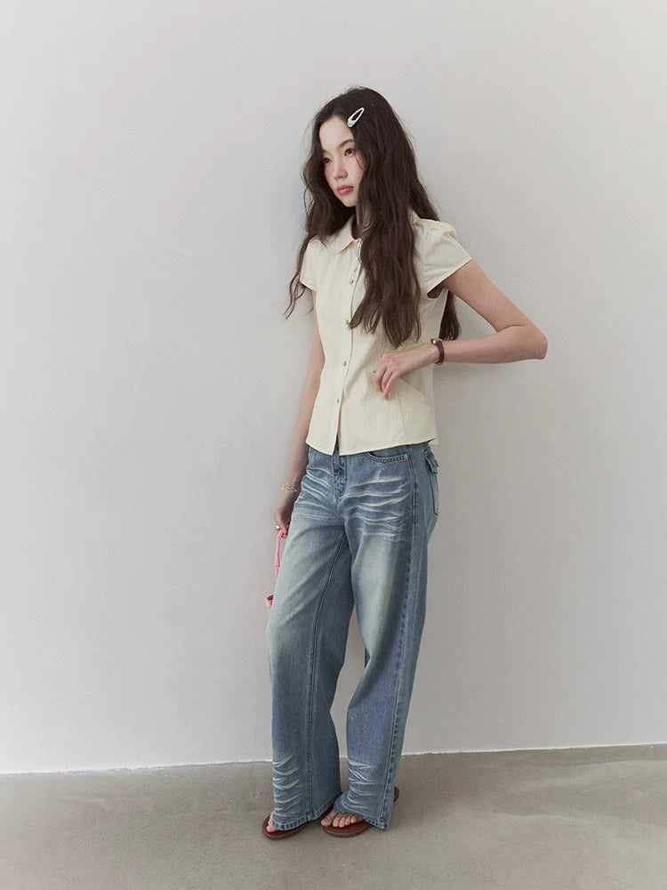VOOE Lapel Versatile Skinny Shirt