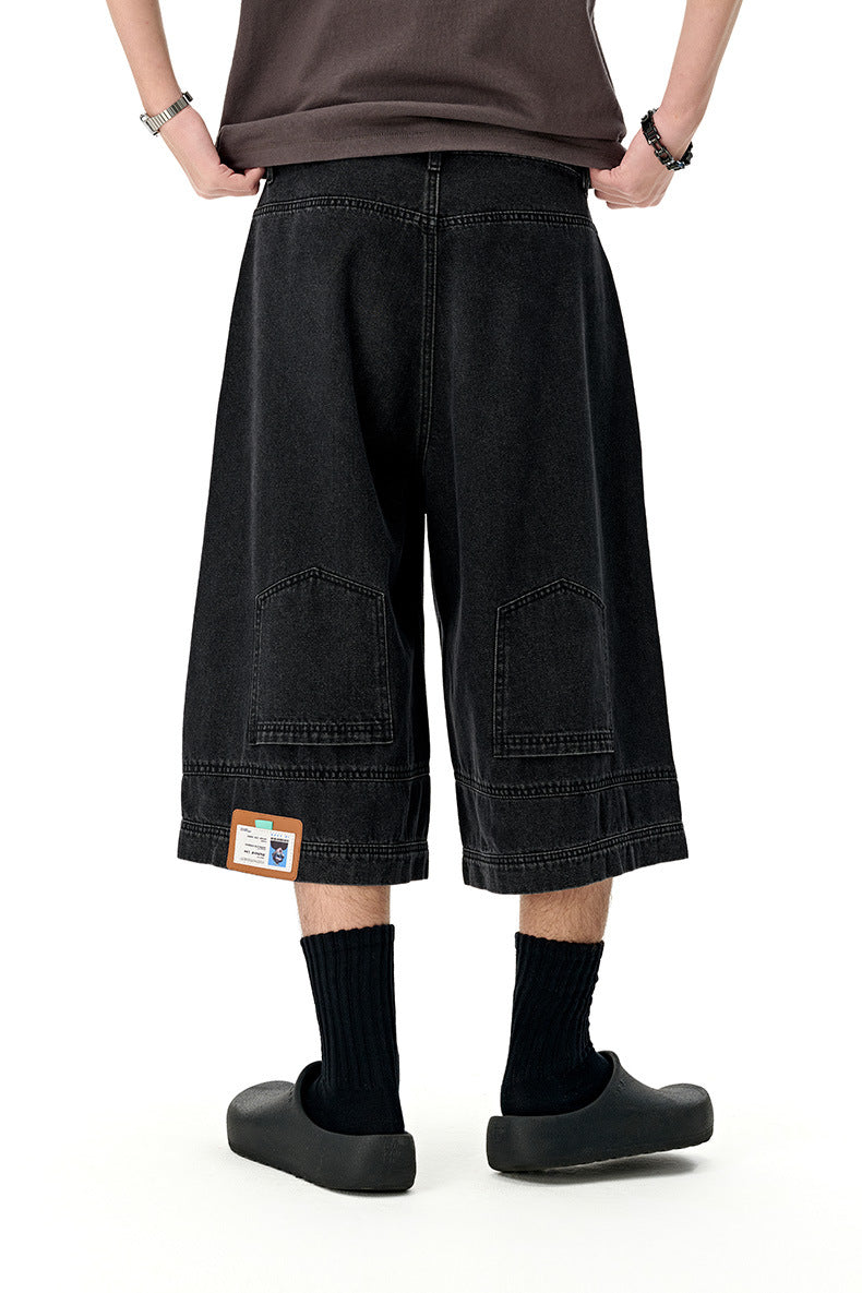 INF Anti-structure washing seven-point denim shorts