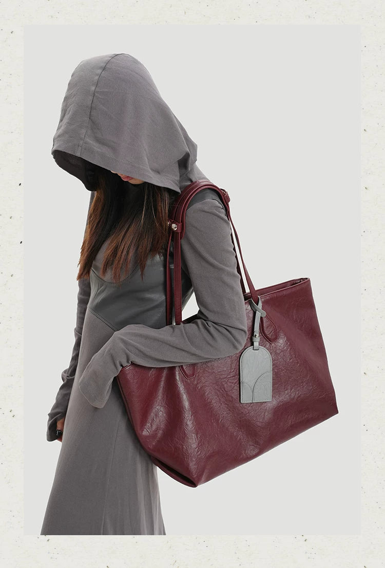 KoniKoni Leather Large Capacity Shoulder Bag