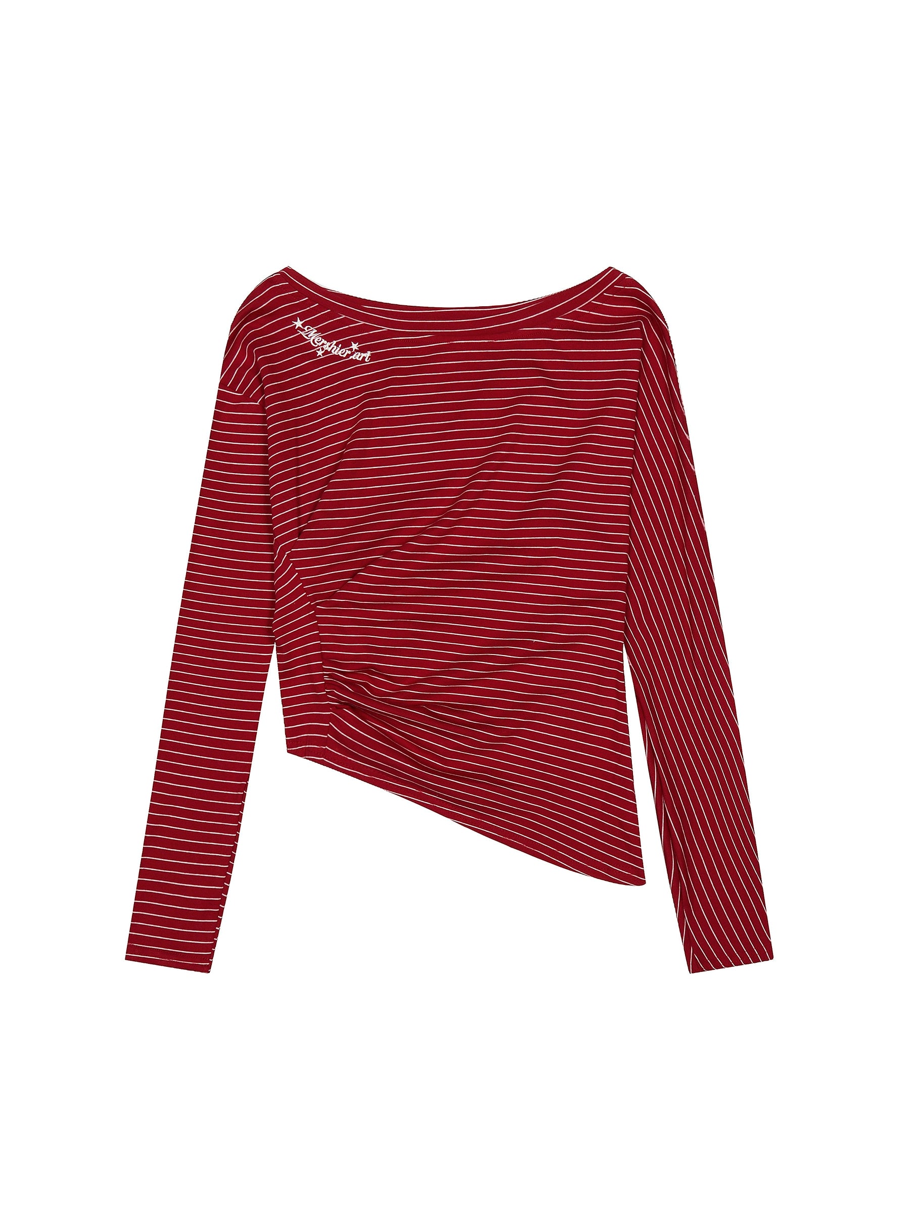 Mershier Waist Slant Shoulder Striped Long Sleeve