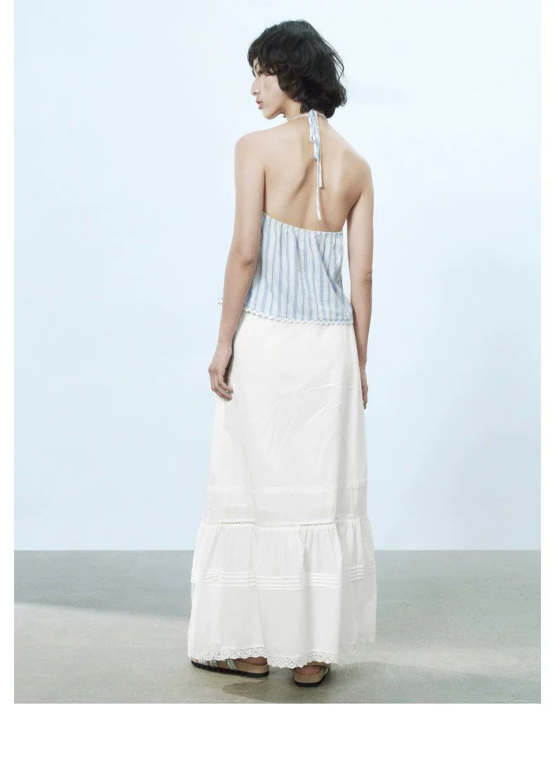 URBAN REVIVO Wave Splicing Lace Skirt