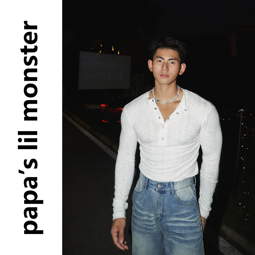 PAPASLILMONSTER Simple Slim Fit Solid Color Knitted Long Sleeve Tee