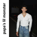PAPASLILMONSTER Simple Slim Fit Solid Color Knitted Long Sleeve Tee