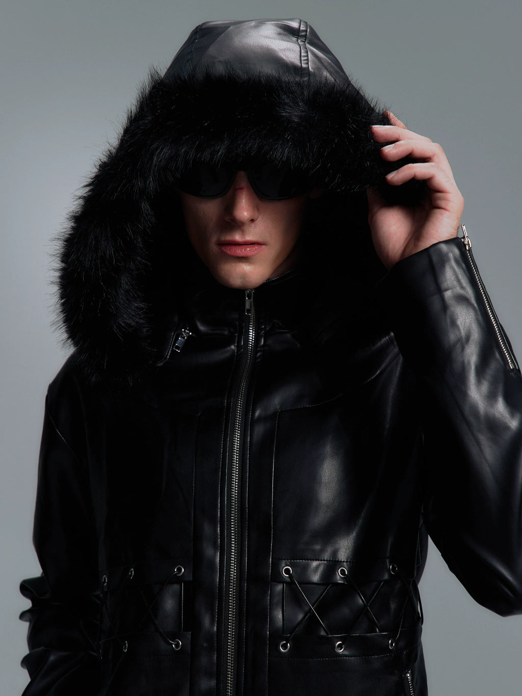 PAIKI Cross Strap-on Leather Jacket Sweater Collar Jacket