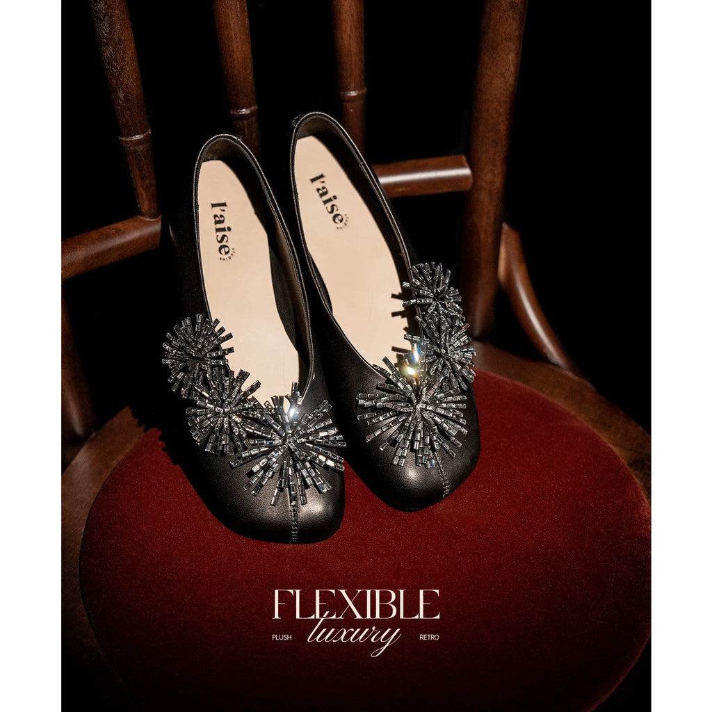 L'aise Square Head Rhinestone Soft-soled Shoes