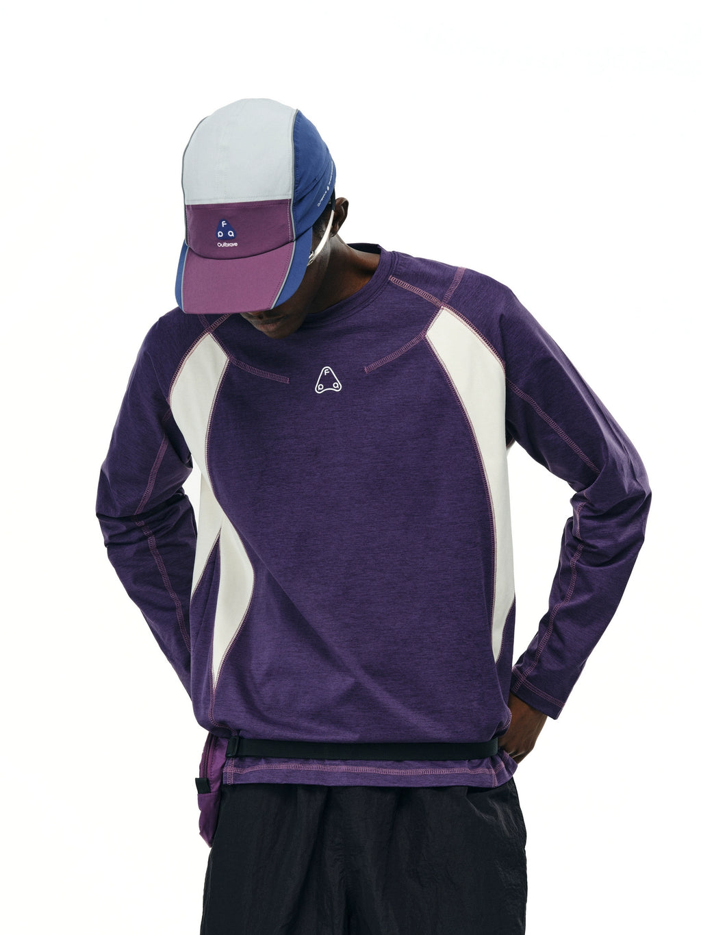 FPA Contrasting Color Splicing Loose Round Neck Long Sleeve