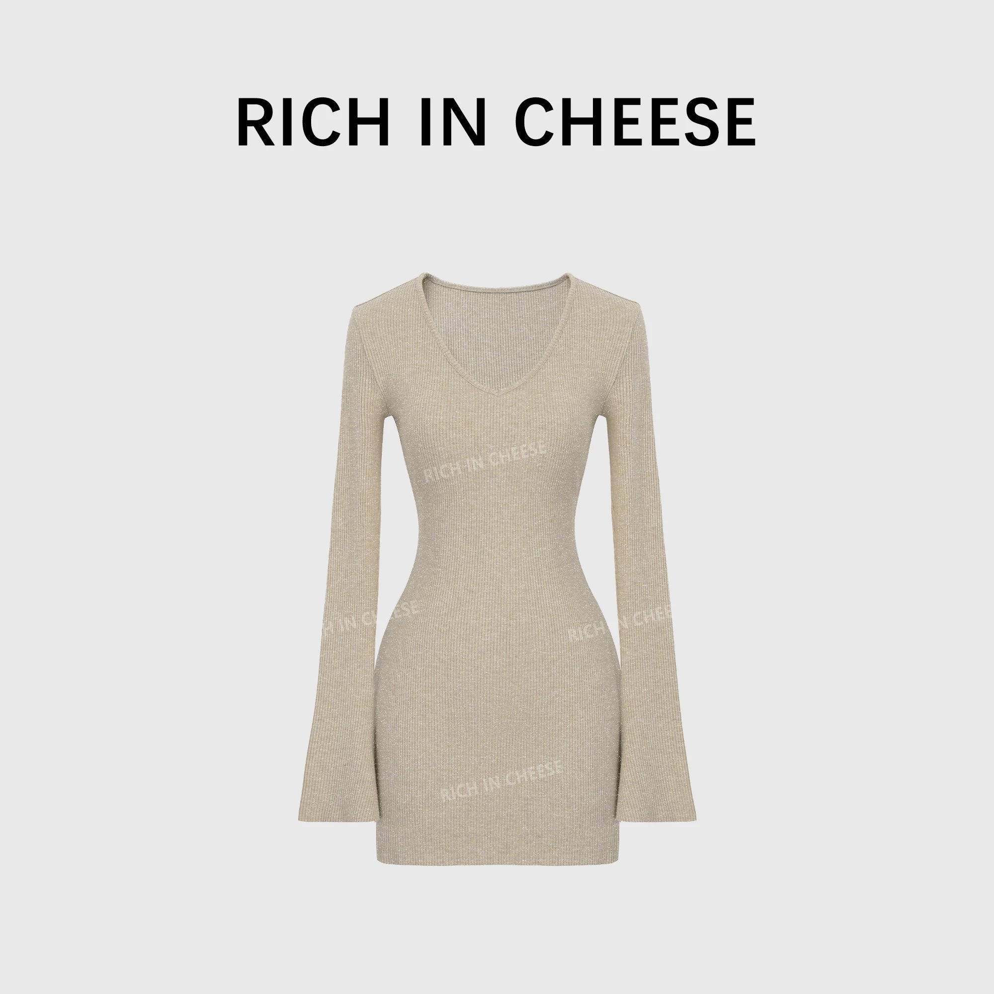 RICH IN CHEESE Waist Slim Knitted Long-sleeved Dress