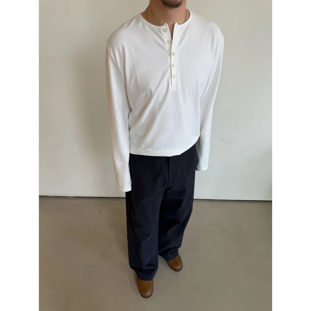 Anniehall Henry Collar Button Short Wide Long Sleeves