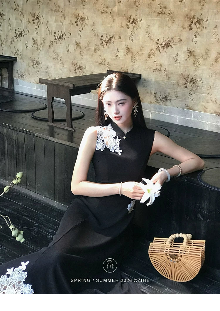 ZIHE Lace Appliqué Knit Dress