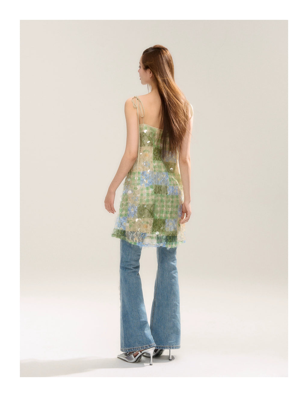 SASSY MOODY Sequined Suspender Temperament Lace Vacation A-word Dress