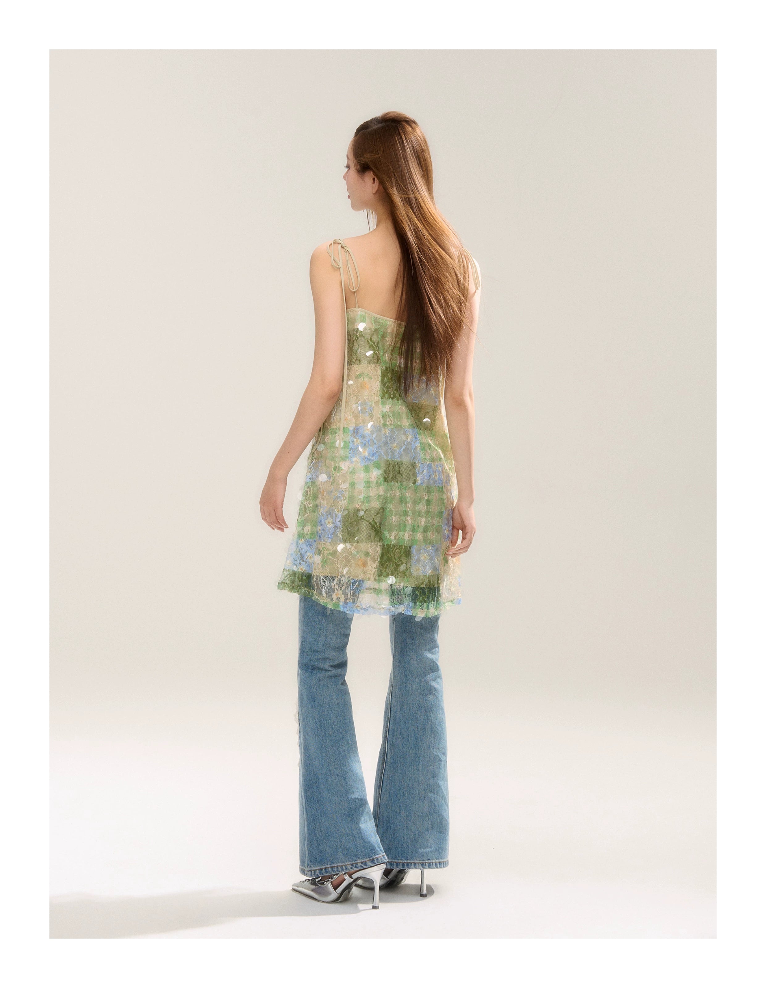 SASSY MOODY Sequined Suspender Temperament Lace Vacation A-word Dress