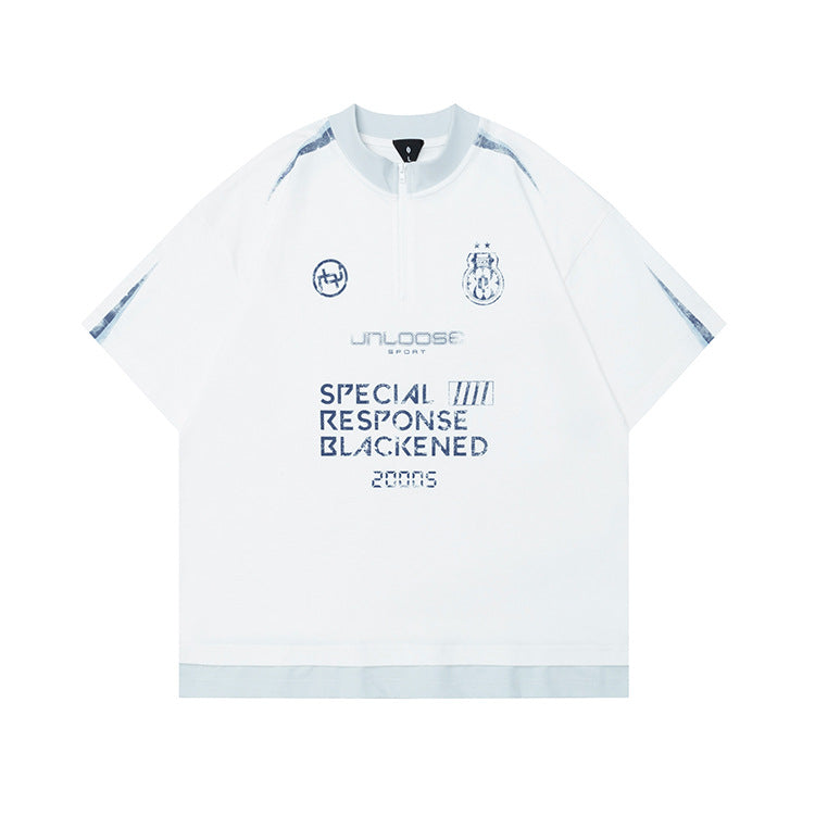 OVDY Cross-border Sports Splicing Printed Matching Short-sleeved Tee.