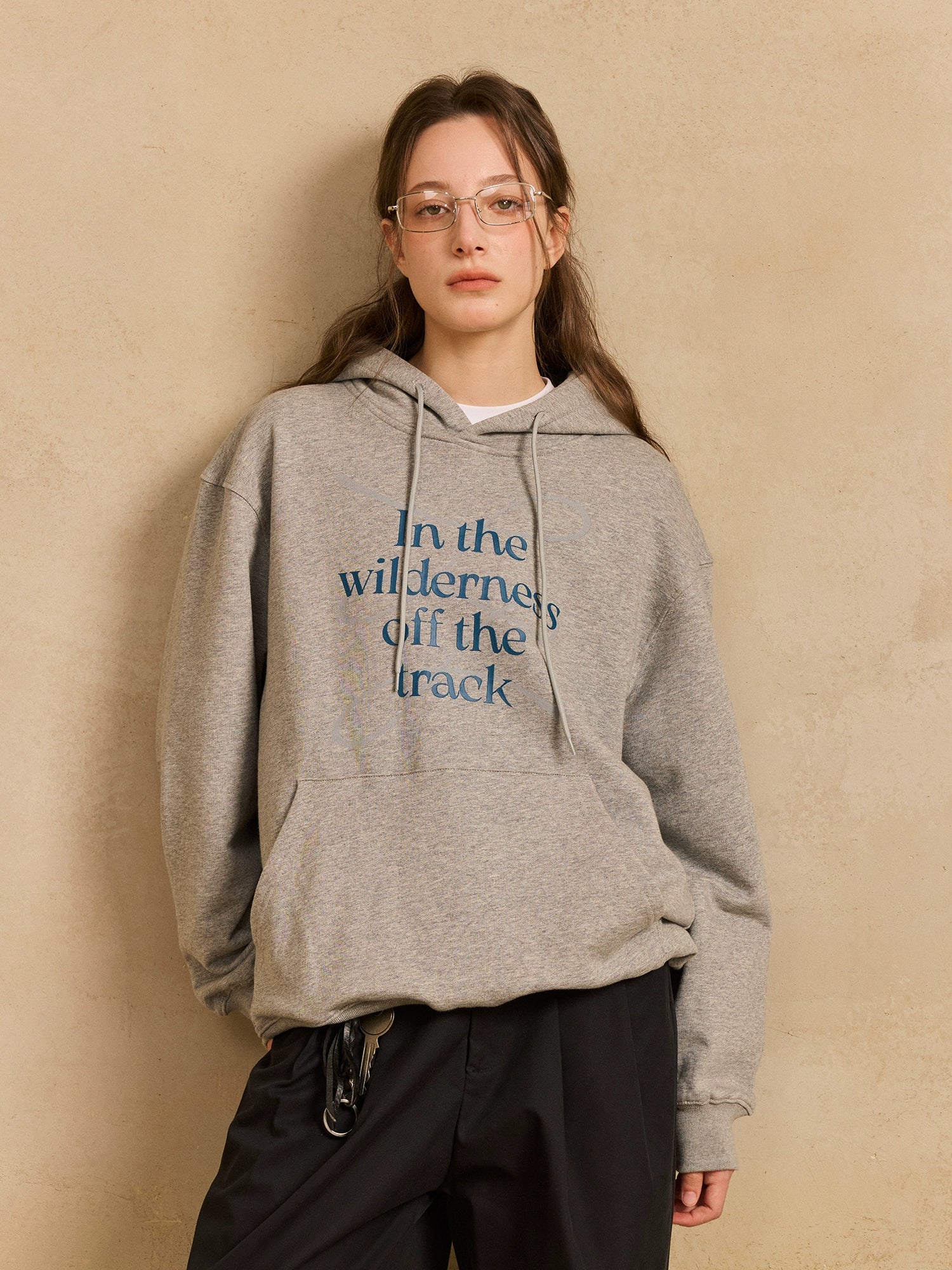 LR MADE Line Slogan Theme Print Hooded Sweater