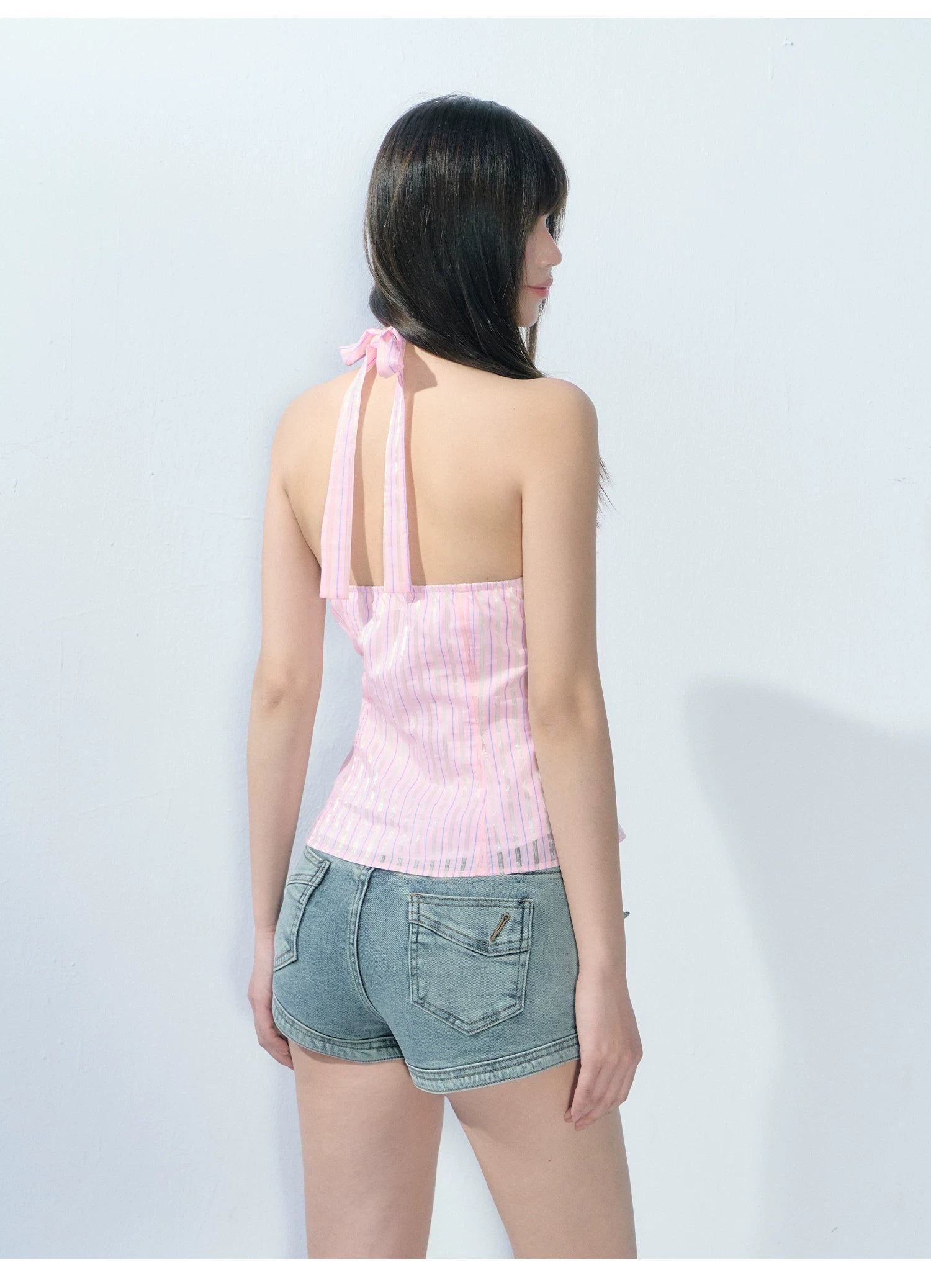 Ablueberry Striped Neck Short Vest