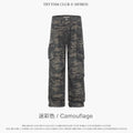 TRYTHMCLUB Vintage Camo Pocket Tooling Straight Loose Wide Leg Pants
