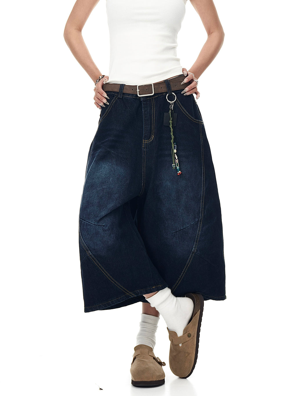 BLACKLISTS Leopard Print Stitched Embroidered Denim Shorts