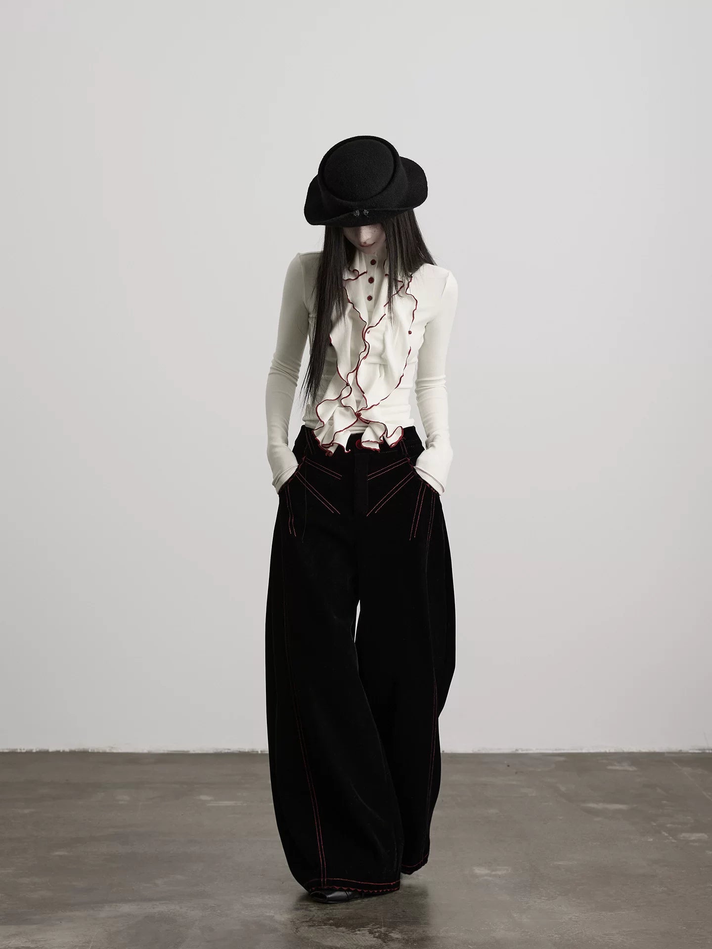 INDULGE Contrast Color Wave Waist Long Sleeve