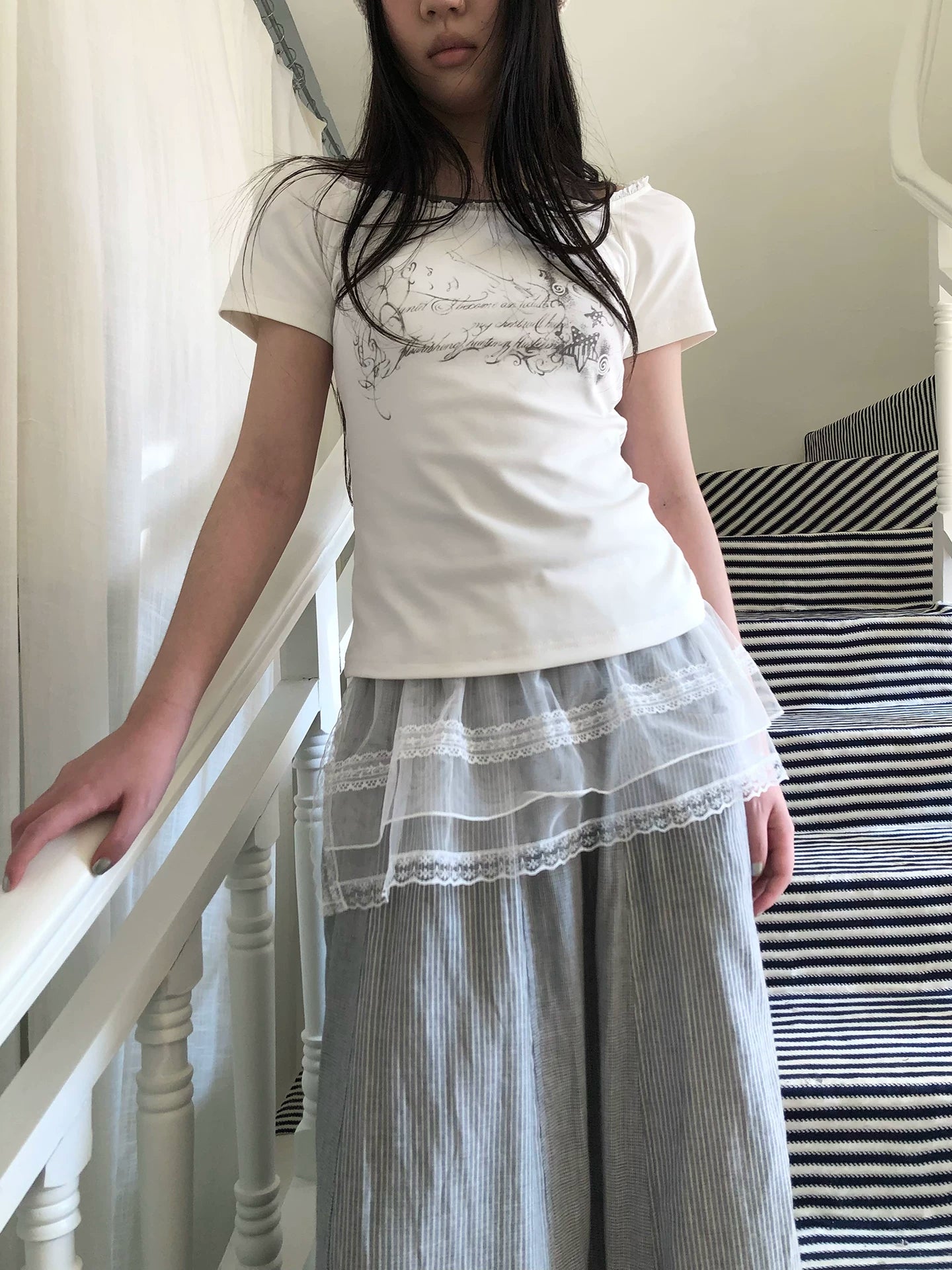 ANG: Project Versatile Strap Lace Edge Mesh Short Fart Curtain