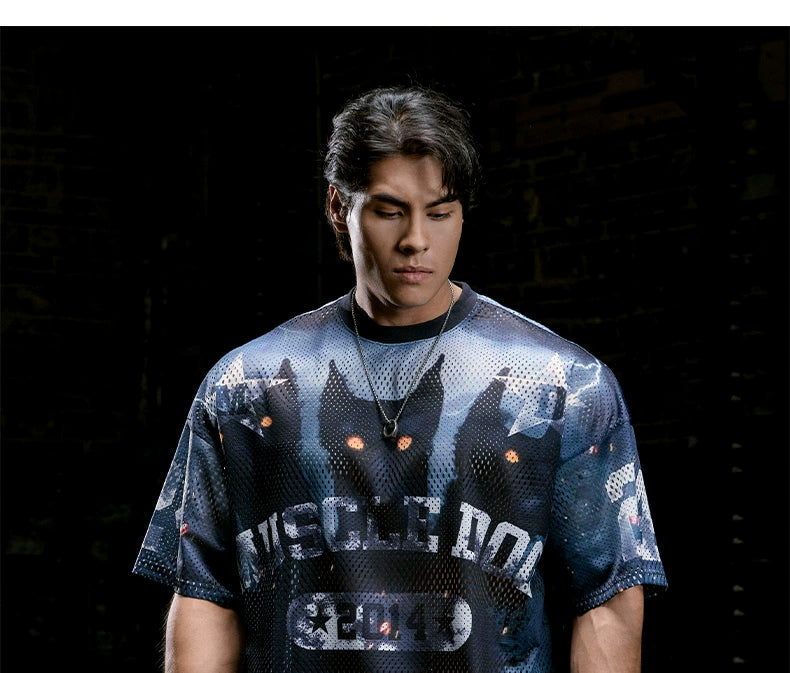 Muscle Dog Gradual Change Mesh Breathable Casual Tee