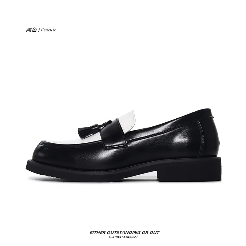 SHENLV STUDIO Color Matching Tassel One-pedal Derby Leather Shoes