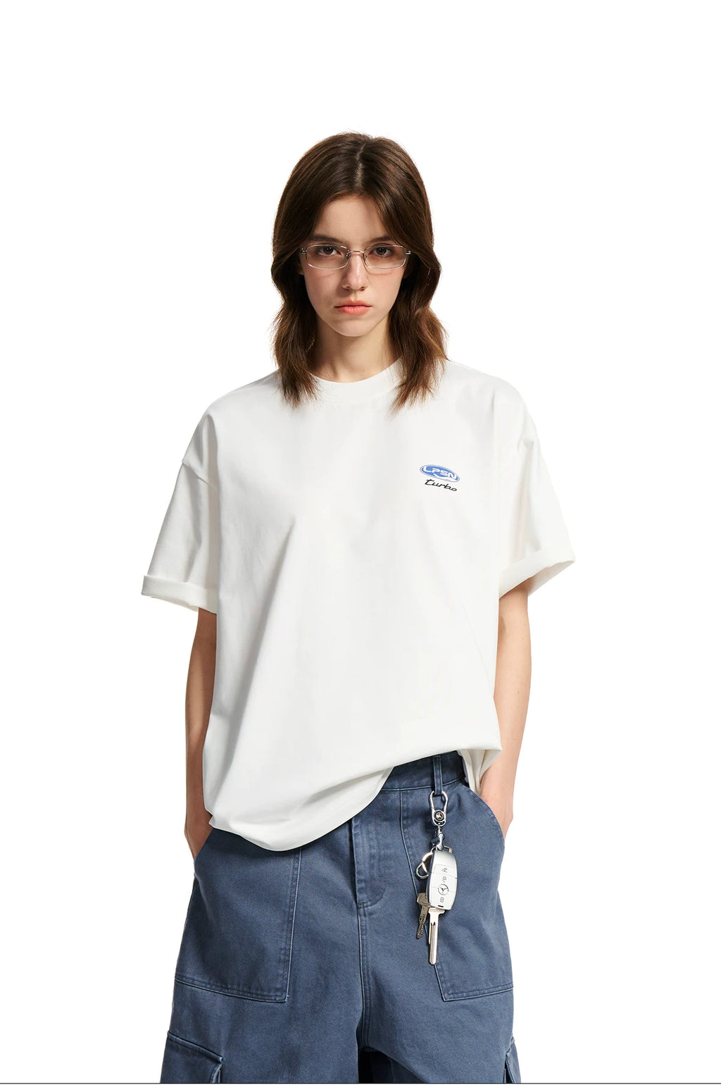 Loopsoon Retro Letter Pattern Contrasting Color Printing Loose Tee
