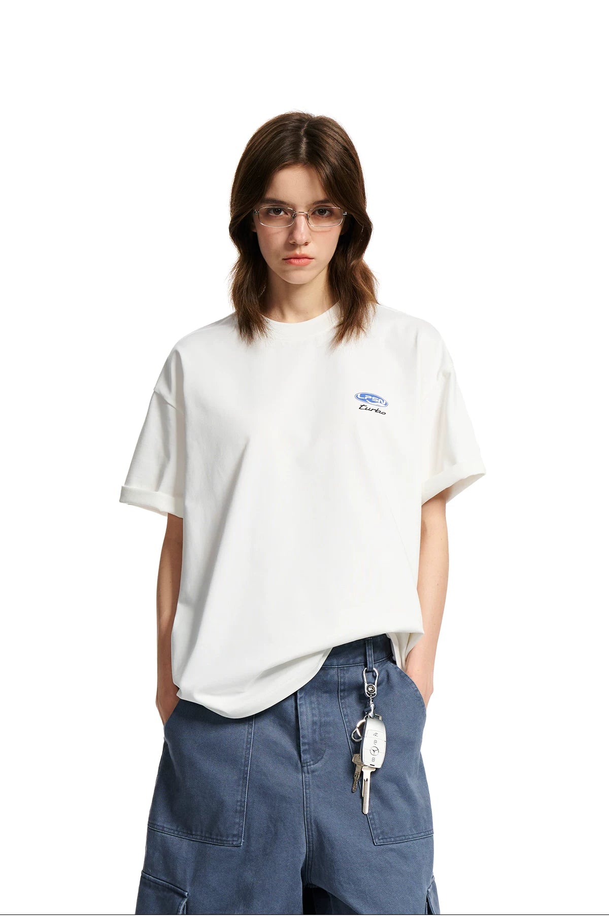 Loopsoon Retro Letter Pattern Contrasting Color Printing Loose Tee