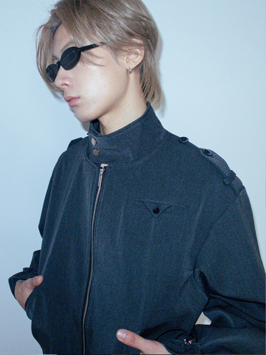 FUNKYFUN Silhouette Short Wide Drawstring Stand-up Collar Suit Jacket