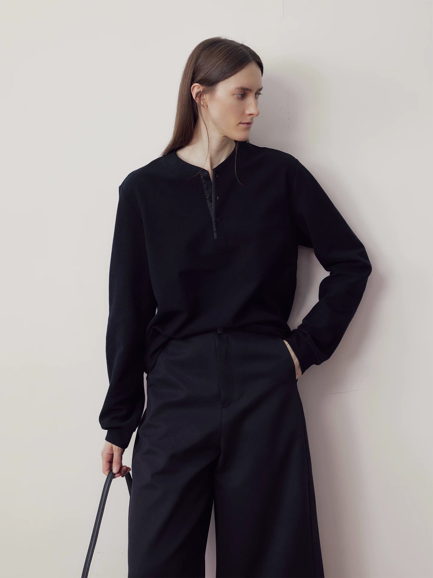 COLN Henry Collar Loose Casual Long Sleeves