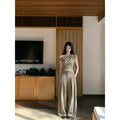 Barb Chill Slash Shoulder Top Casual Wide Leg Pants Temperament Set