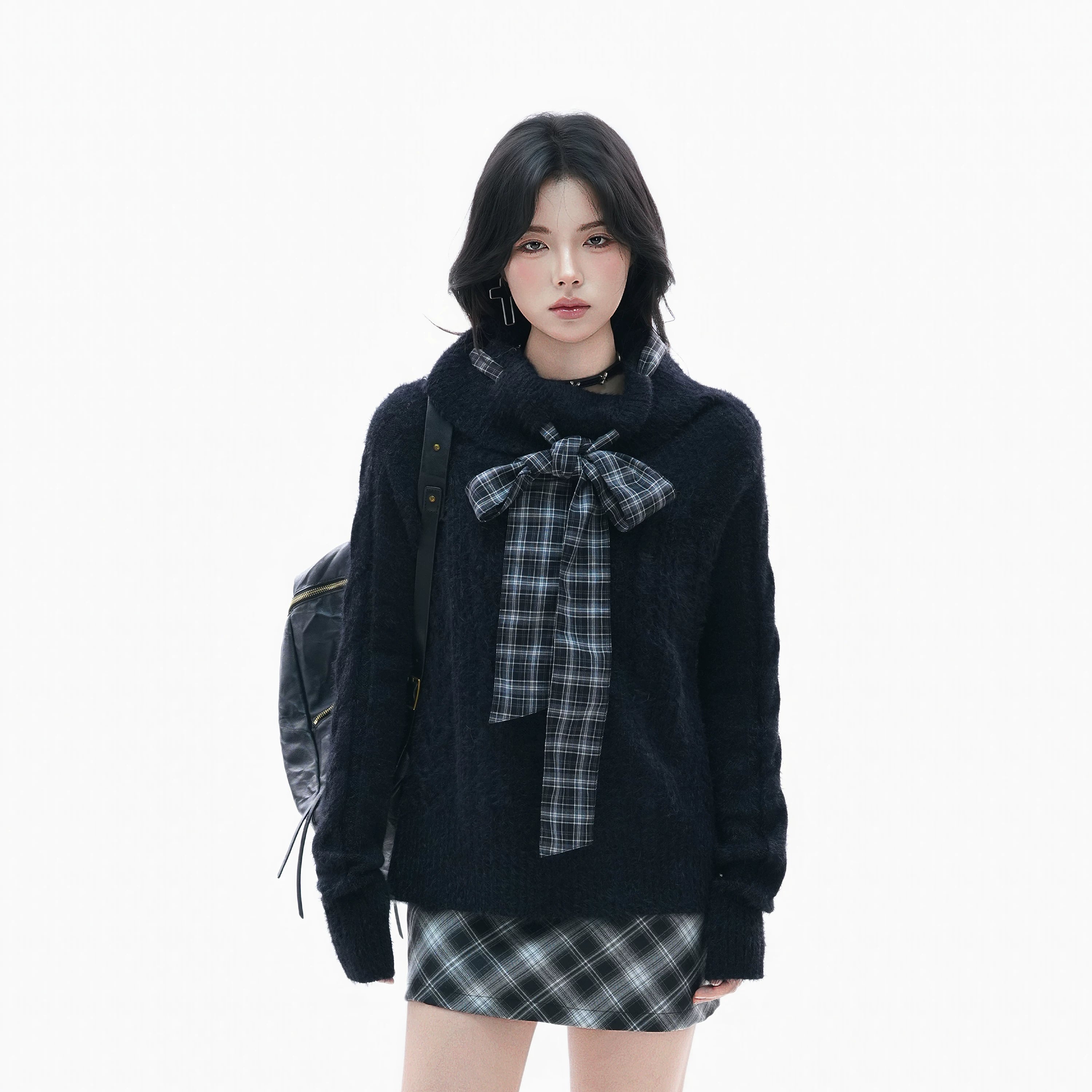 Zuocisankon High-end Bow-tie Turtleneck Sweater