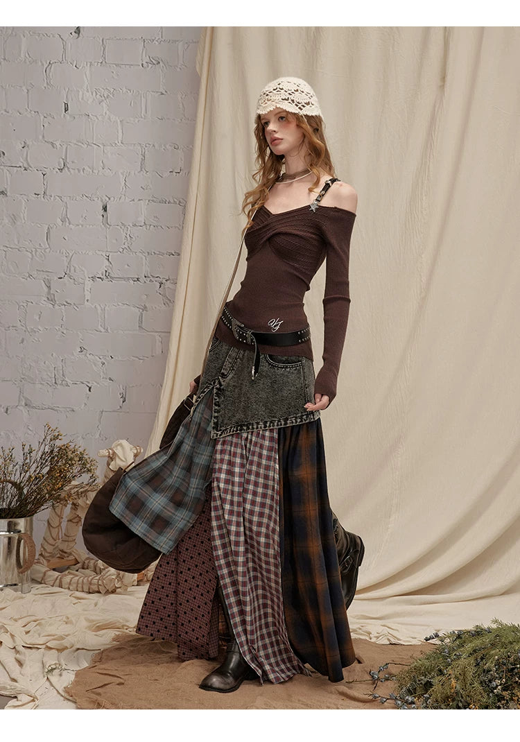 UNIREE Denim Woven Splicing Irregular Skirt