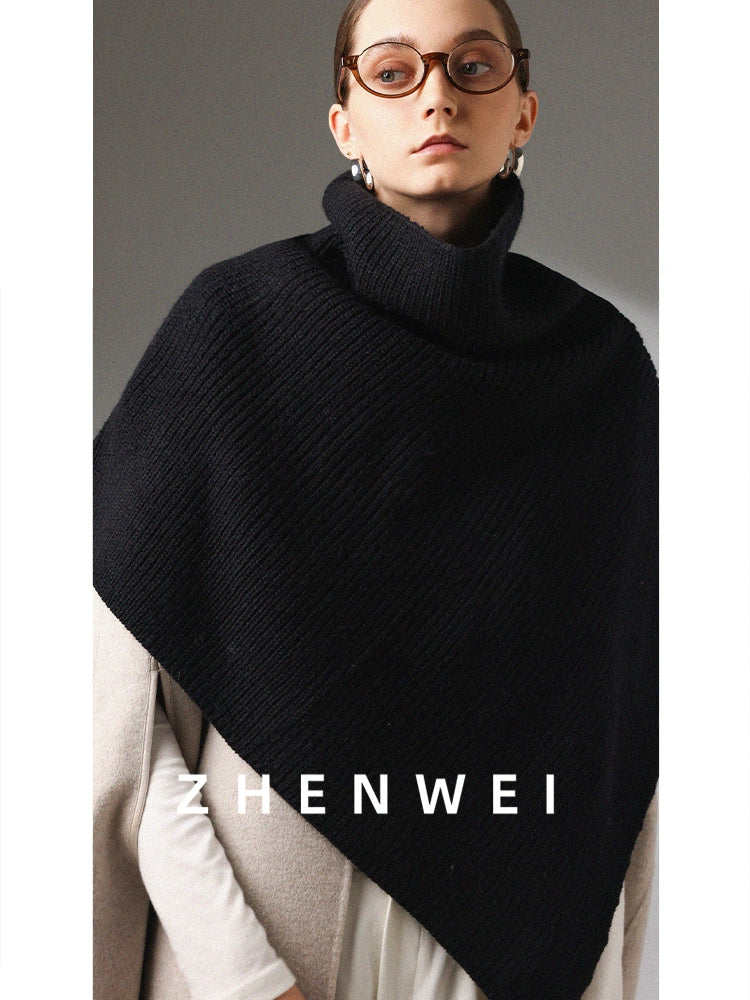 ZHENWEI Stand-up Collar Wide Cape Shawl Integrated