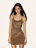 Cherry Melody Leopard U-neck Halter Knit Suspenders