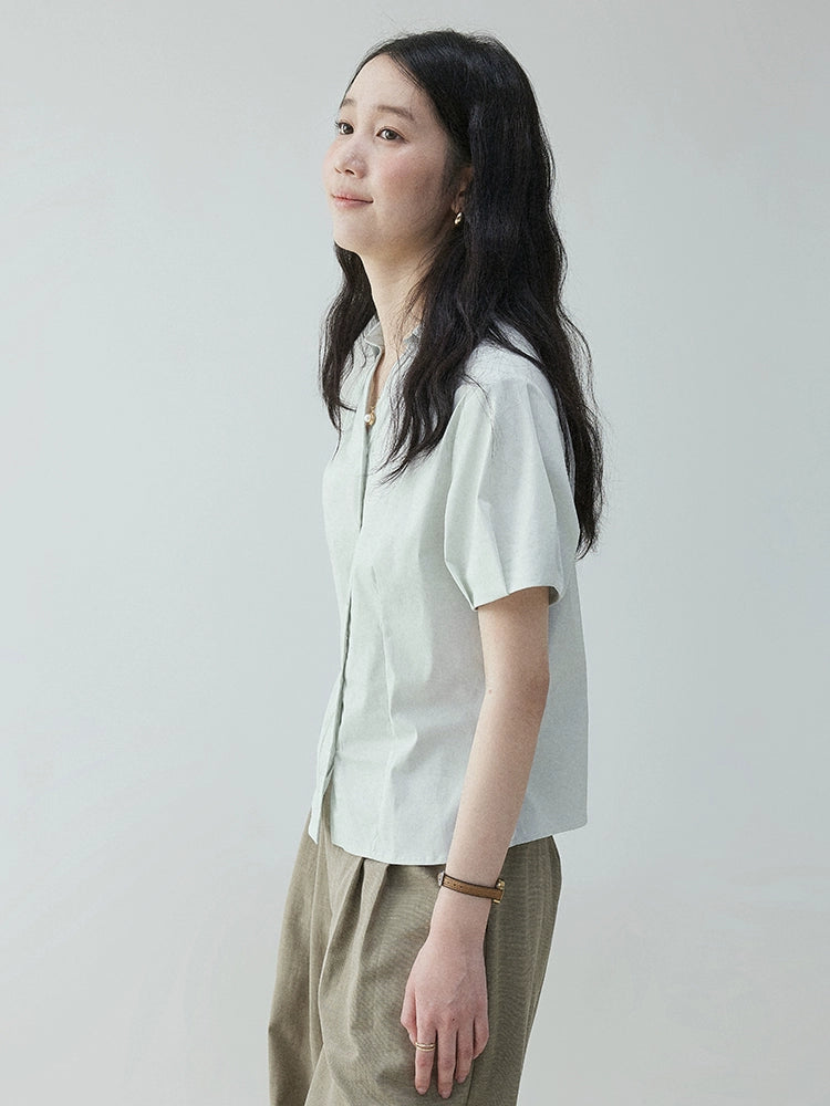 VOOE Flip V-Neck Pinch-pleated Loose Commuter Shirt